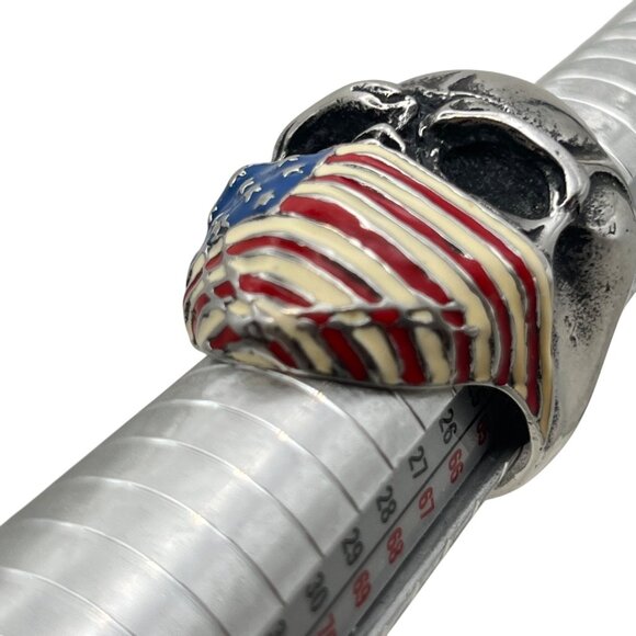 American Flag Skull Mask Stainless Steel Ring Size 10.5 Biker Skeleton Goth USA - Picture 9 of 9